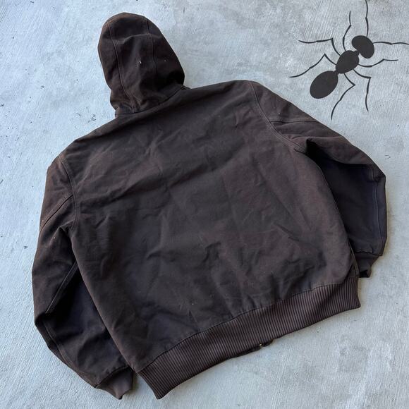 Vintage Y2K Carhartt J130 DKB brown hooded work wear jacket - Picture 6 of 8